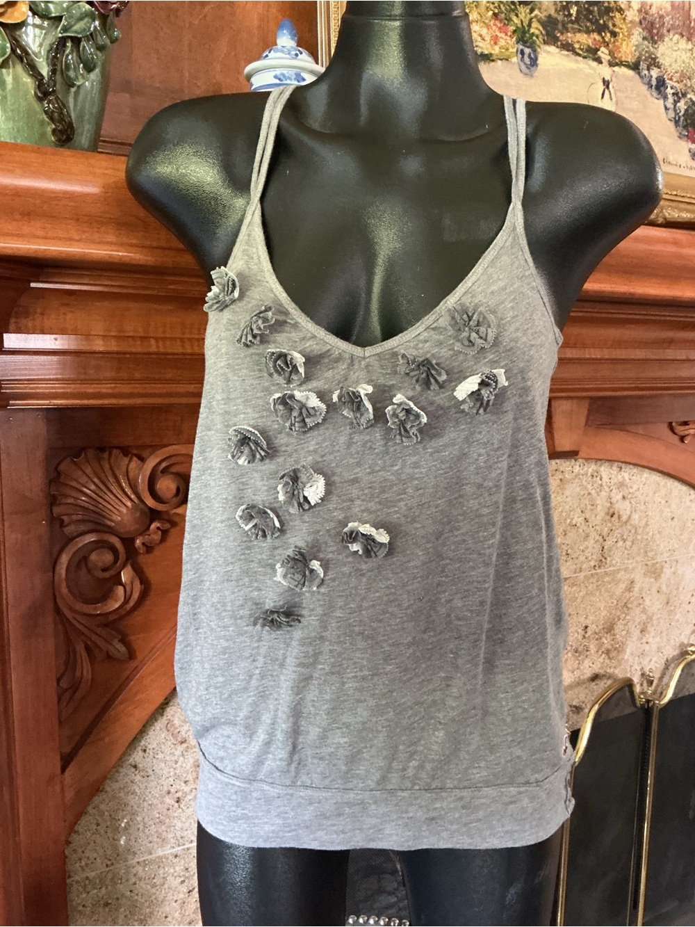 Hollister Gray Floral Appliqué Double-Strap Camisole
